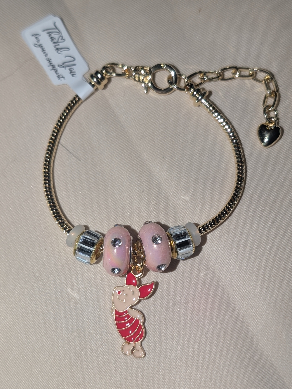 Gold-Tone Bracelet with Pink Charm (Piglet)